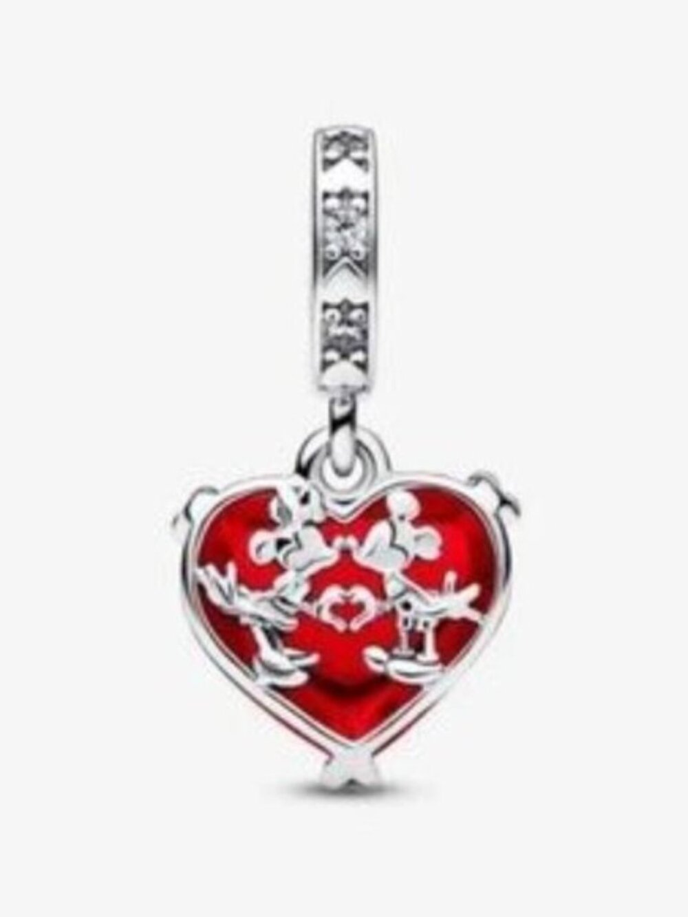 Pandora Disney Mickey & Minnie Mouse Kiss Red Murano Glass Dangle Charm